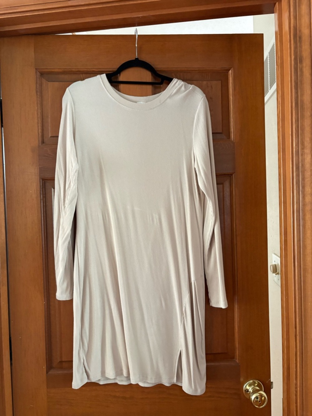 bp Long Sleeve Cream Ribbed Swing Dress